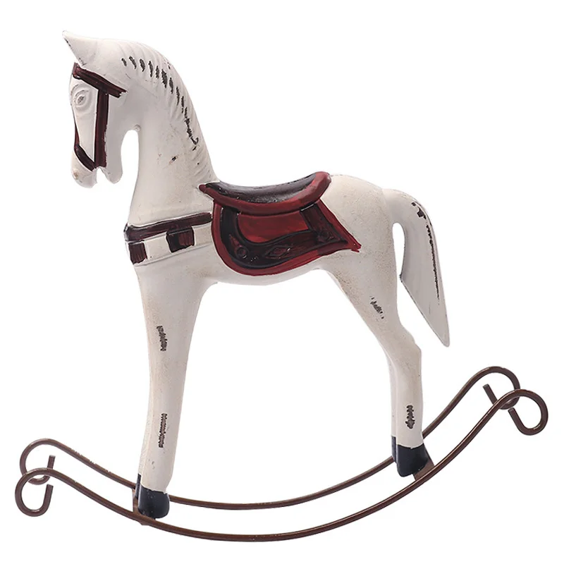 

High Quality Solid Rocking Wooden Horse Crafts Creative Rocking Horse Model Home Decoration Ornaments Accessories Birthday Gifts