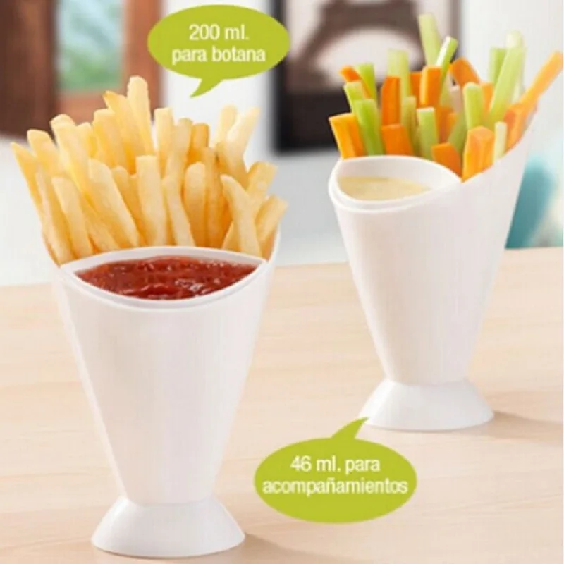 French Fry Cone Dipping Cup 2 in 1 French Fries Holder Cup with Ketchup