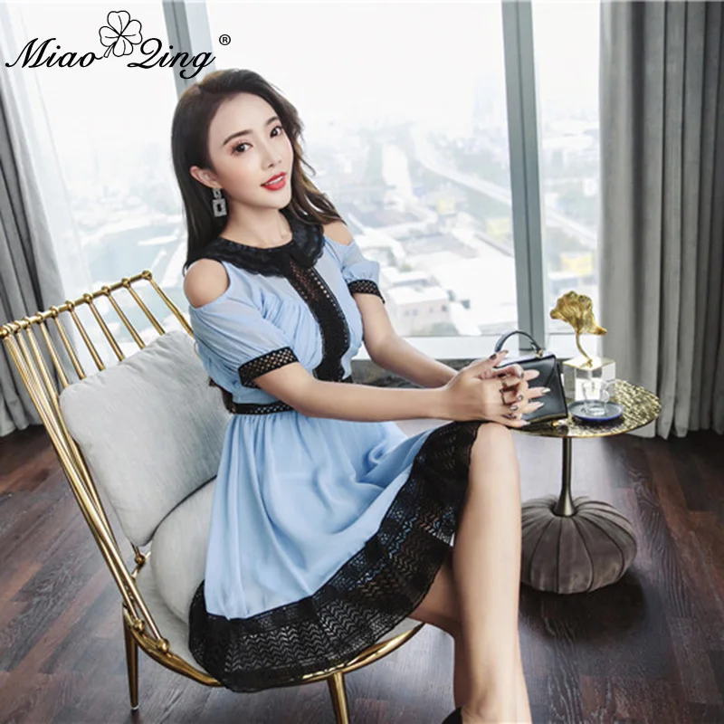 MIAOQING Lace Splice Casual Summer Women Dress O Neck Dress Elegant