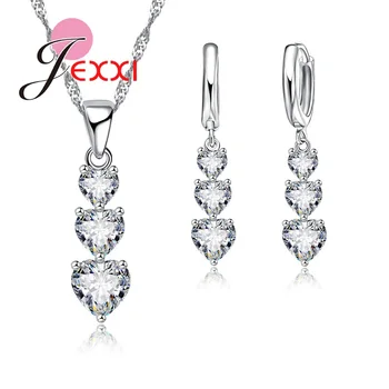

Hot Sale New Crystal Heart Jewelry Sets 925 Sterling Silver Heart Drop Necklace & Earrings 3A Zirconia Luxury Sets Jewelry