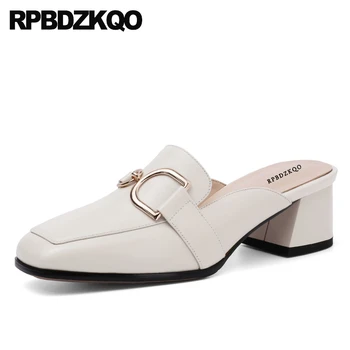 

metal square toe beige black discount sandals thick brand block 2019 mules slipper pumps ladies mid heels shoes chunky size 4 34