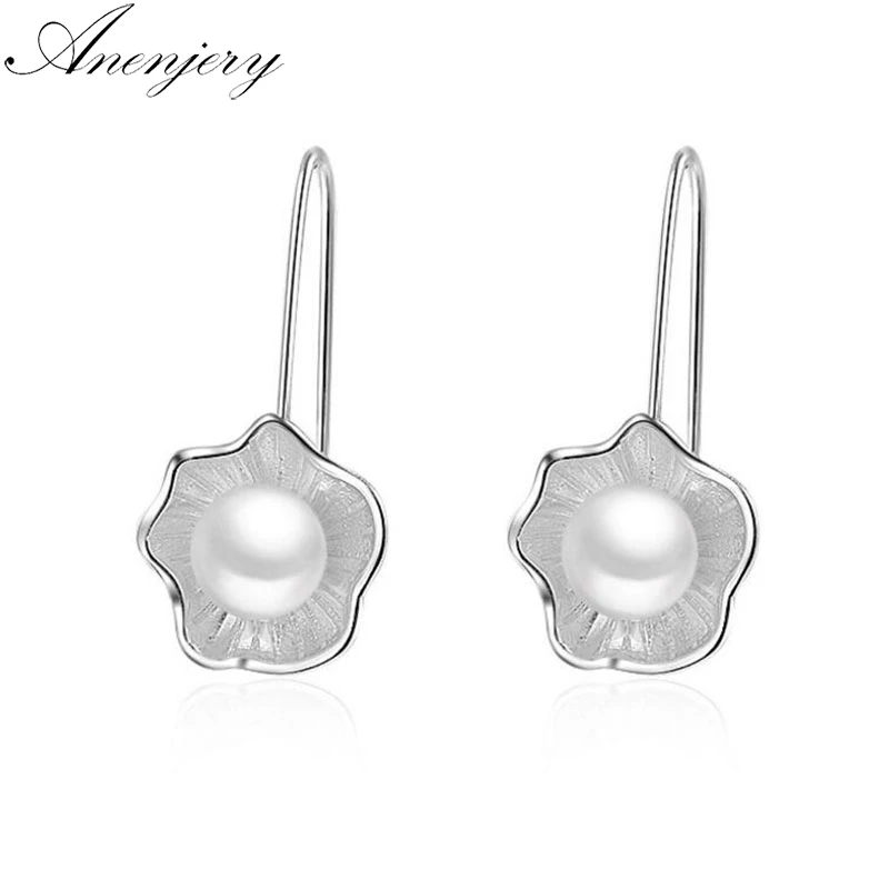 Anenjery Национальный Ветер 925 пробы серебряные серьги для женщин Лотос серьги из искусственного жемчуга с цветочными мотивами ювелирные изделия S-E507