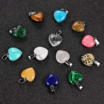 

Natural Stone Heart Charm Pendants DIY Necklace Crystal Chakra Healing Reiki Beads Mix colors 18*16mm