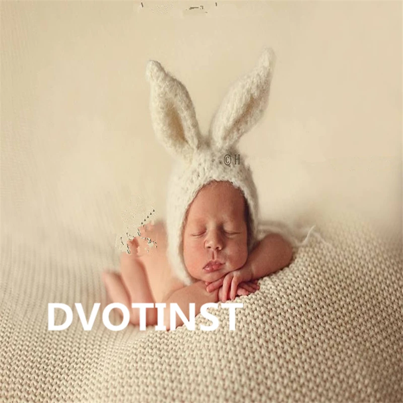 Dvotinst Baby Photography Props Crochet Knitted Newborn Rabbit Hat Fotografia Accessories Infant Studio Shoot Photo Shower Gift | Детская