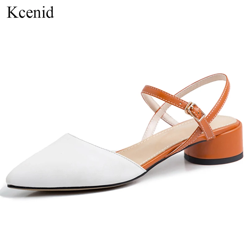 

Kcenid 2019 Women pumps slingback shoes concise style buckle strap round heel pointed toe elegant pumps women shoes big size 43