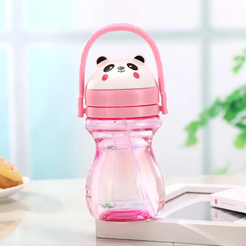 pink Мультяшные животные детские бутылочки для воды посуда для напитков спортивная бутылка моя бутылка с ручкой кемпинг пластиковые чашки Открытый бутылки для воды - Цвет: pink
