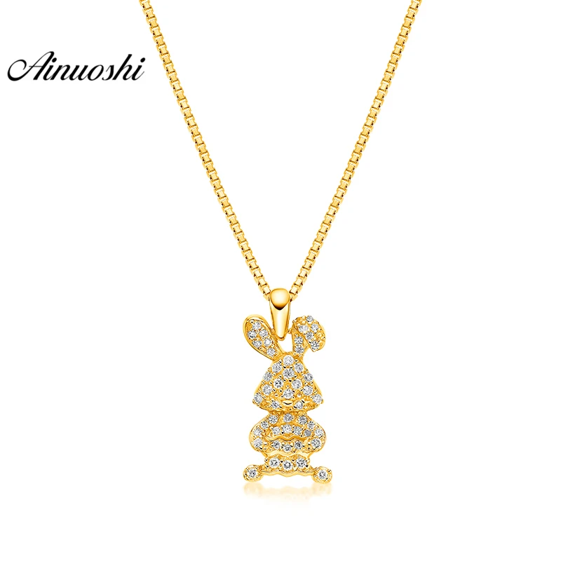 

AINUOSHI 10K Solid Yellow Gold Pendant Little Rabbit Pendant SONA Diamond Women Men Children Jewelry Cute Bunny Separate Pendant