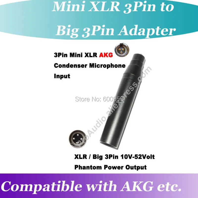 Professional Mini 3Pin to Big 3Pin Male XLR AKG Samson Condenser Microphone Phantom Power Adapter for Mixer or PA System