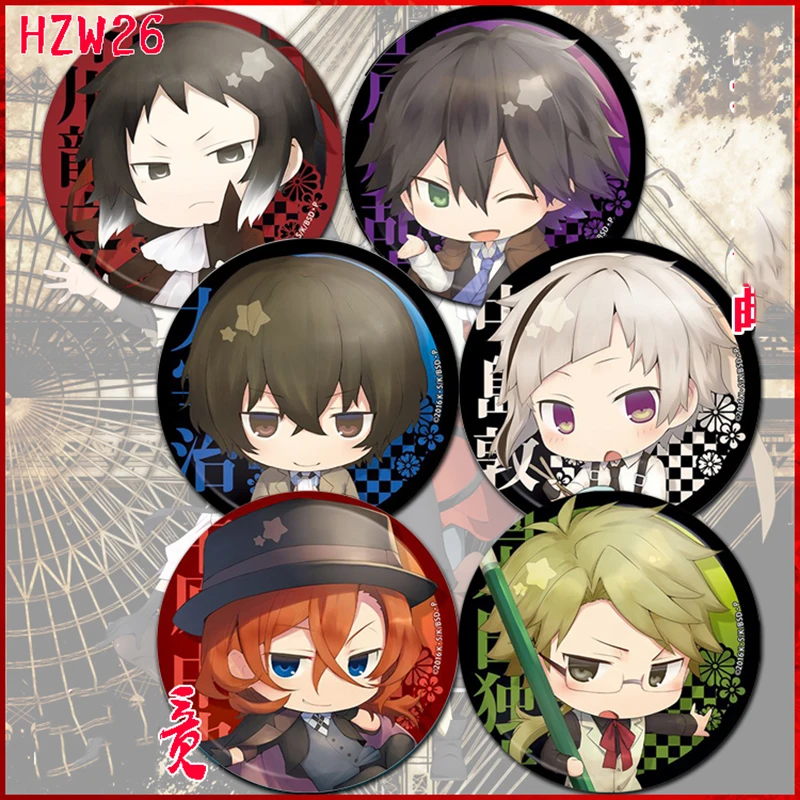 ZXFJXR 58MM Bungo Stray Dogs Cool Atsushi Nakajima Dazai Osamu Yukata Animation Badge Brooch Pins Icons | Украшения и аксессуары