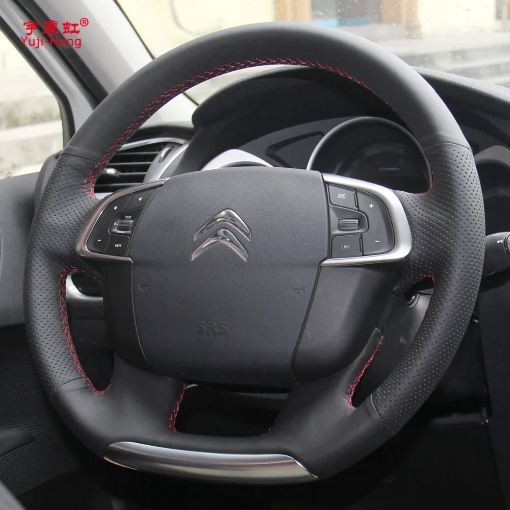 Yuji-Hong искусственная кожа Чехлы рулевого колеса автомобиля чехол для Citroen C4 C4L 2011- DS4 сшитый вручную Чехол черный