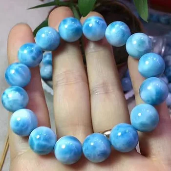 

Top Quality Natural Ice Blue Larimar Gemstone Translucent Round Beads Bracelet 12.5mm For Ladyu Woman Fashion AAAAA