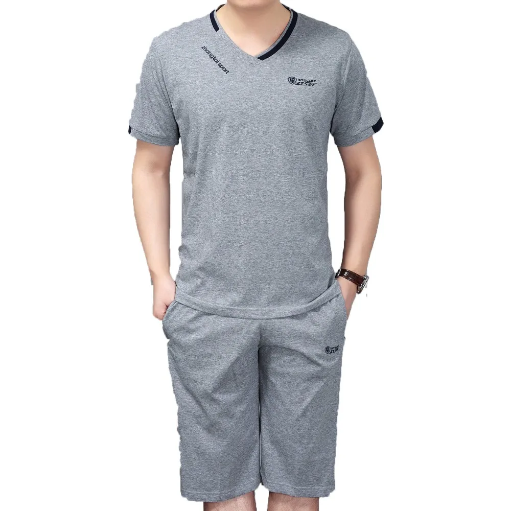 

Man Summer Two Pieces Short Set Dark Gray Short Sleeve Tshirt And Shorts Suit Set Male Cotton Tracksuit Men Casual 2PCS Outfits