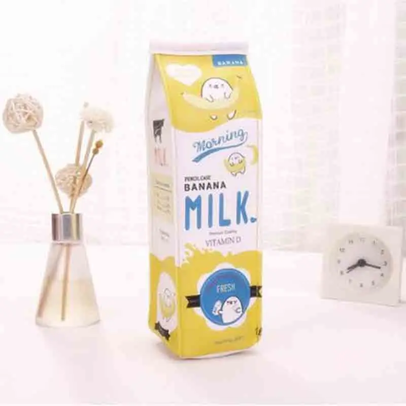 Yellow Милые корейские кавайный чехол для карандаша школьный Карандаш Чехол для девочек Мальчики кожаное молоко ручка коробка Карандаш Чехол Канцелярские сумка, школьные принадлежности - Цвет: Yellow