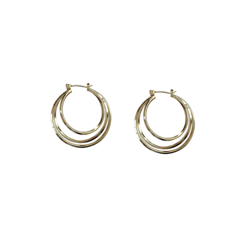 

New Gold Silver Metal 3 Layer Circle Hoop Earring Punk Geometric Hoop Earrings Bohemian Statement Earring For Women Girls