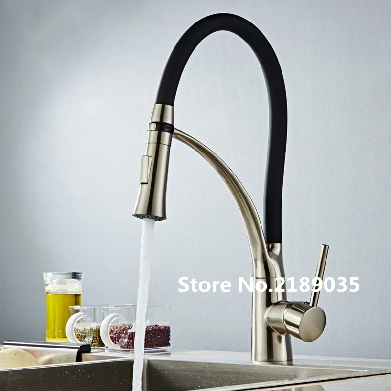 Kitchen Faucet with Rubber Design Brass Brushed Nickel Faucet for Kitchen Single Handle Pull Down Deck Mounted Crane for Sinks