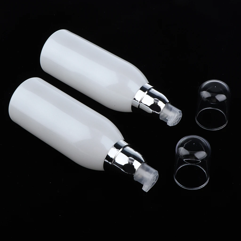 2pcs/set Empty Glass Lotion Cosmetic Face Cream Bottles Airless Pump Dispenser Use As Emulsion Bottles Clear Lotion Container