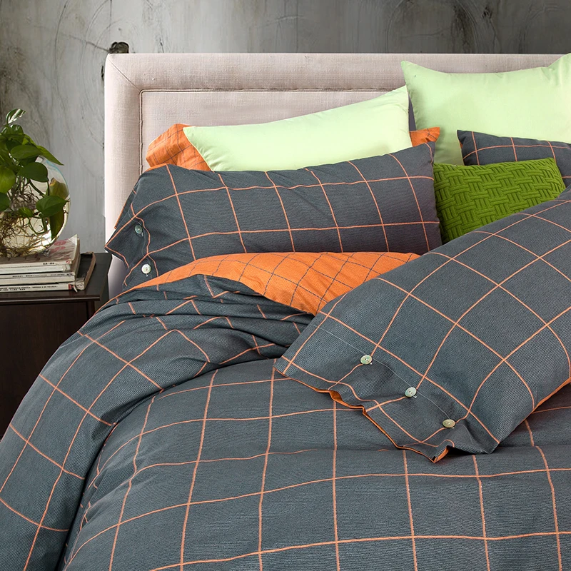 Waliicorners 4pcs 100%Cotton Printed Bedding set Button Duvet Cover set Bedsheet Pillowcases Queen King Size bed linen 42 IMG_3910