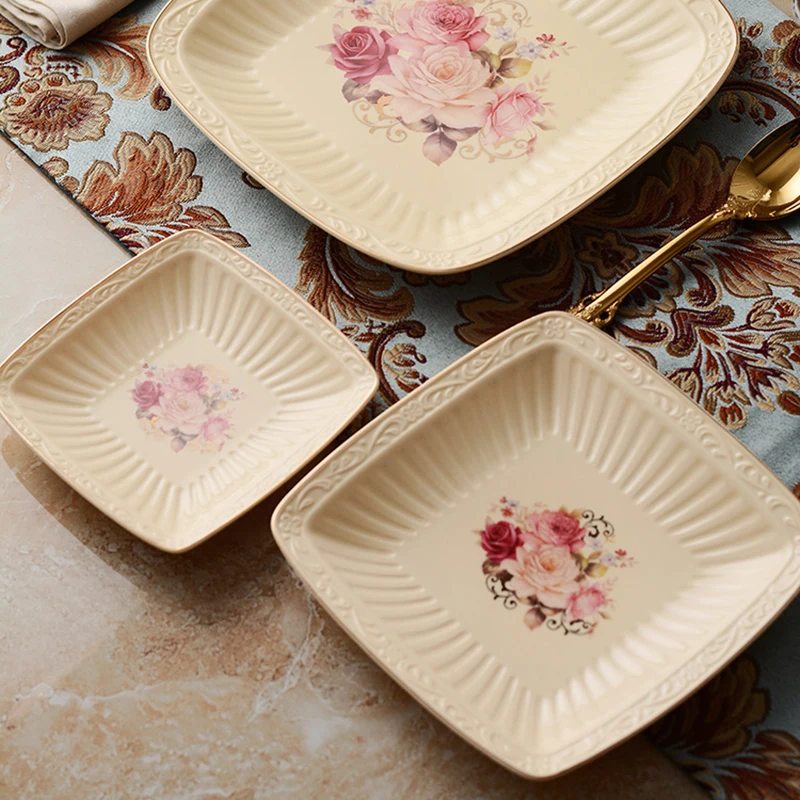 

European Floral Desset Plates Ceramic Western Food Dinner Plates Afternoon Tea Pastry Plate High-class Christmas Food Tray 1pcs