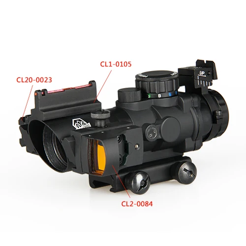 

One sef of 4x32 dual ill Tactical compact scope w/ fiber optic sight with optic sight with laser sight for hunting gz10291