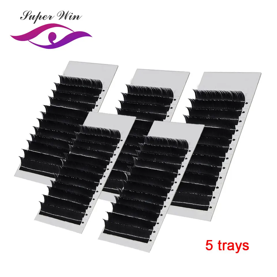 5 trays Eyelash Extensions Individual silk C D 0.15 0.20 Softer EyeLash Extension mix length custom label card drop shipping