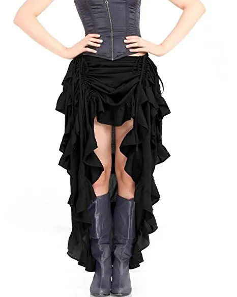 

Gothic Steampunk Adjustable Asymmetrical Ruffle Front Short Back Lace Long Skirts For Women Plus Size 6XL Party Costume Skirt