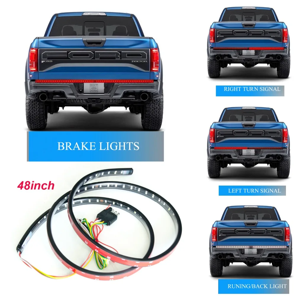 

48 inch Red/White Flexible 5-Function Tailgate LED Strip Light Bar for Reverse Running Brake Turn Signal for Pickup Truck SUV