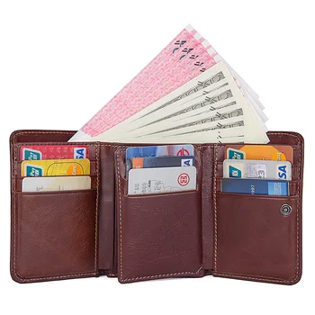 

J.M.D Genuine Leather Wallet Slim Fashion Short Wallet Card Holder Shiny Bright Brown Business Wallet R-8106B