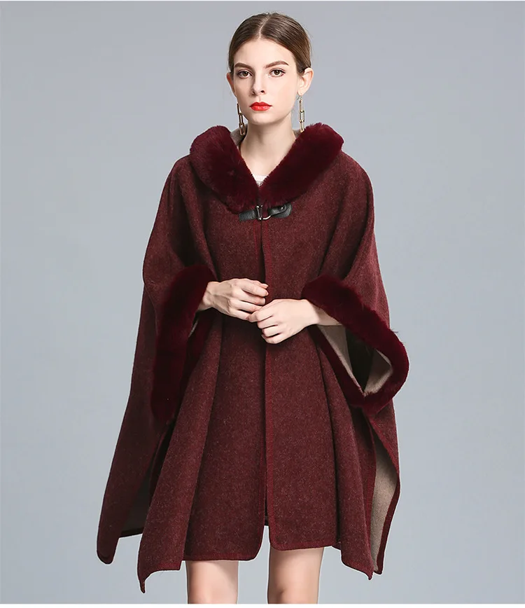 Роскошная Новая накидка в западном стиле из кроличьего меха с капюшоном, плащ, пальто, пончо, шаль из пашмины, женское осенне-зимнее свободное меховое пальто