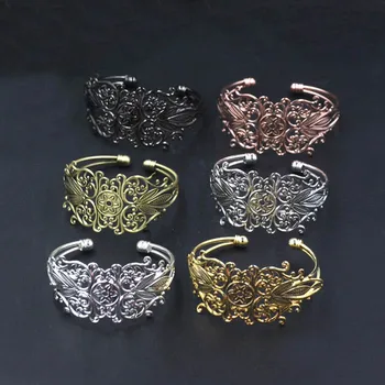 

35x87mm Open Cuff Bangle Settings Blank Bases Cabochons Vintage Filigree Flower Bracelet Findings DIY Jewelry Making Multi-color