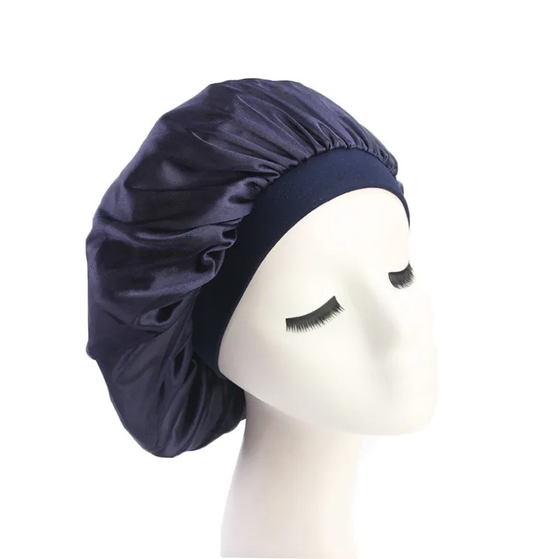 Новая мусульманская женская эластичная Тюрбан для сна, шапка, шарф, шелковистая шапочка при химиотерапии, шапки с раком, головной убор, повязка на голову, аксессуары для выпадения волос - Цвет: Navy Blue