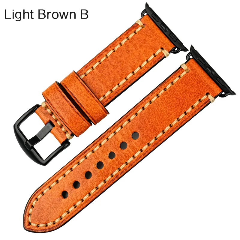MAIKES из натуральной кожи ремешок для часов Orange Watch браслет для Apple Watch группа 44 мм 40 мм 42 мм 38 мм серии 4 3 2 iWatch - Цвет ремешка: Light Brown B