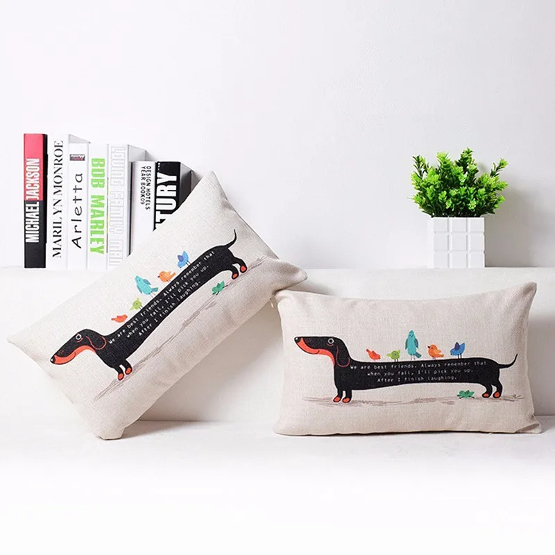 Linen Cotton Rainbow Sausage Dogs Custom Cushion Colorful Dachshund