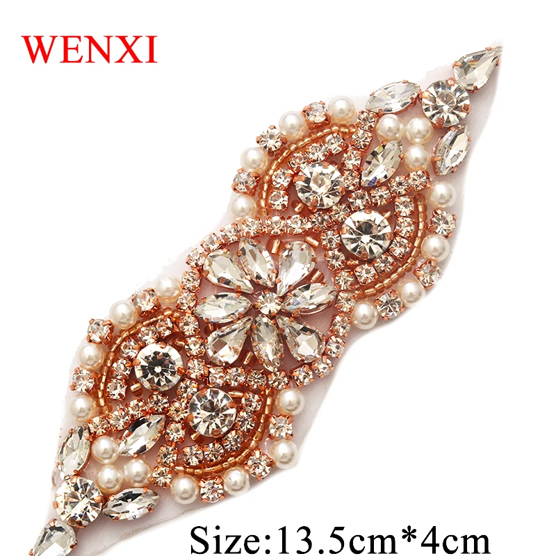 WENXI (30 pcs) Wholesale Rhinestones Appliques Sew On For Bridal Dress Sash Clear Rose Gold Crystal DIY | Дом и сад
