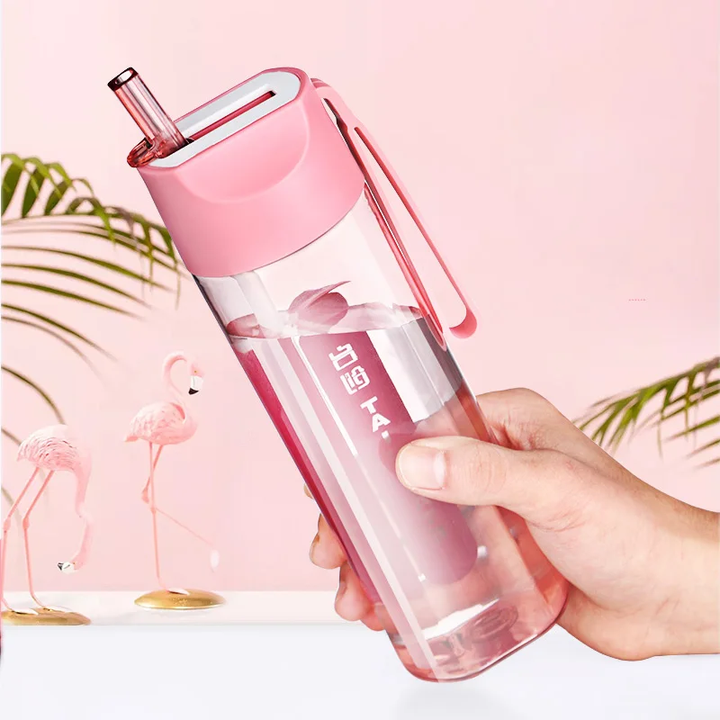 

450ml Travel Plastic Water bottle for Sports Staw Feeding Cup With Silicone Rope Leakproof Children's Bottle for kids tumbler