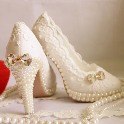 5cm Arco 2016 Flats Perla Bajo Cristal Tacones Tacón Y Altos Verano Encaje 10cm 8cm Zapatos Novia Blanco Heel Primavera Diamante 3cm Boda Rhinestone frxqwfR8