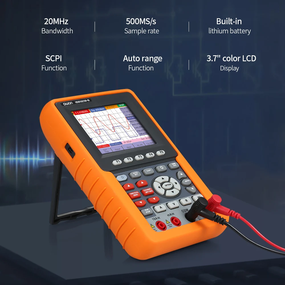 

3 In 1 Digital Oscilloscope Multimeter Frequency Meter Auto Range Handheld Oscilloscopes 20MHz 500M/S Support SCPI Function