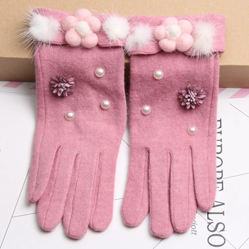 Winter Women Gloves Fashion Cashmere Ladies Gloves Touch Screen Pink