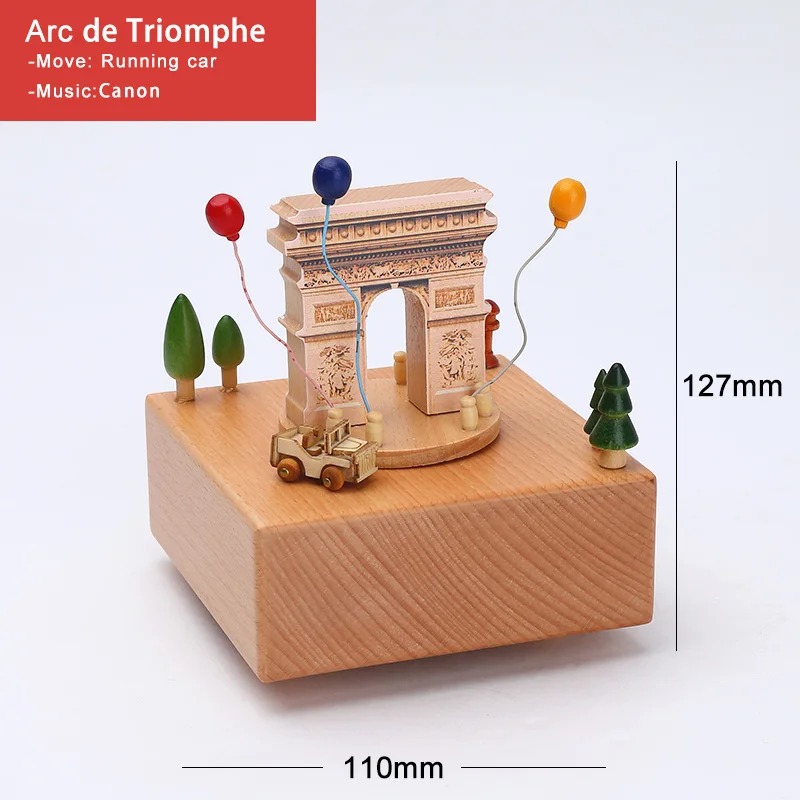 Деревянная музыкальная шкатулка Caja музыкальные деревянные коробки для девочек заводное ремесло гравировка подарок на день рождения украшение дома аксессуары YYH-MZ - Цвет: Arc de triomphe