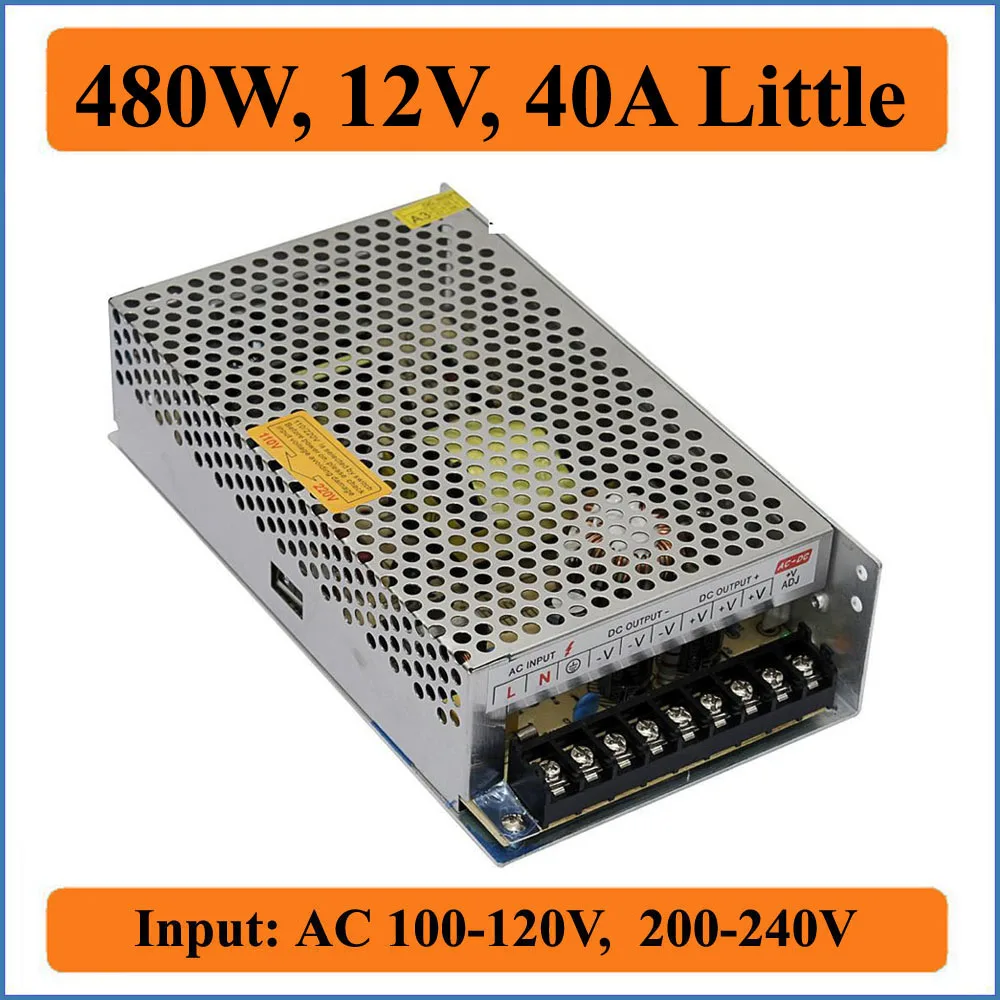 480W 12V 40A Little Switching power supply Voltage Input AC 100V-240V Transformer to Triple Outputs DC LED strip light bulb |