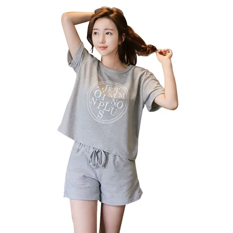 Women Tops Shorts Casual Set Letter Printed Loose Short Sleeved T