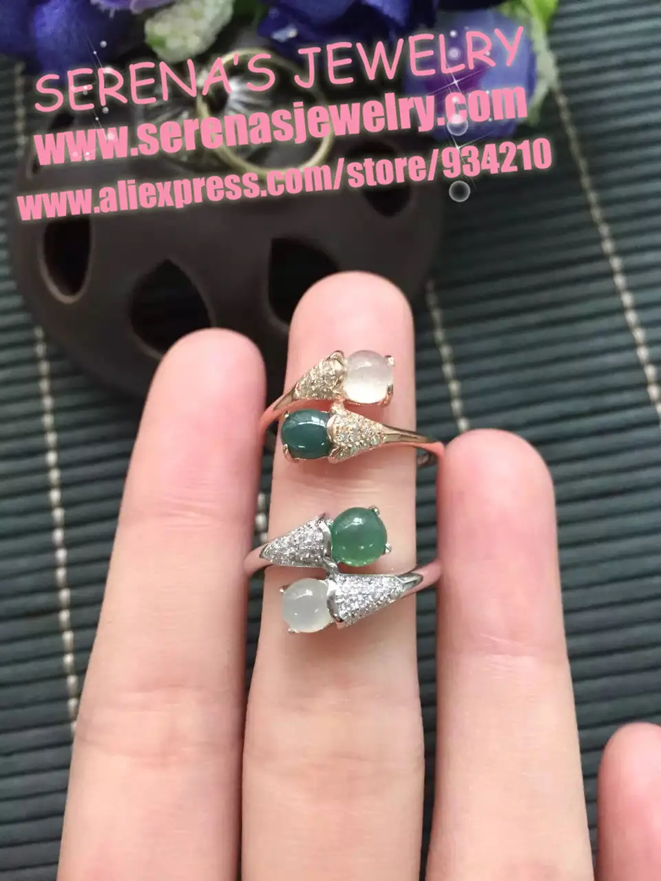 classic and elegant 925 sterling silver rose gold or silvery fine jewelry natural greed jade icy jadiete ring for women