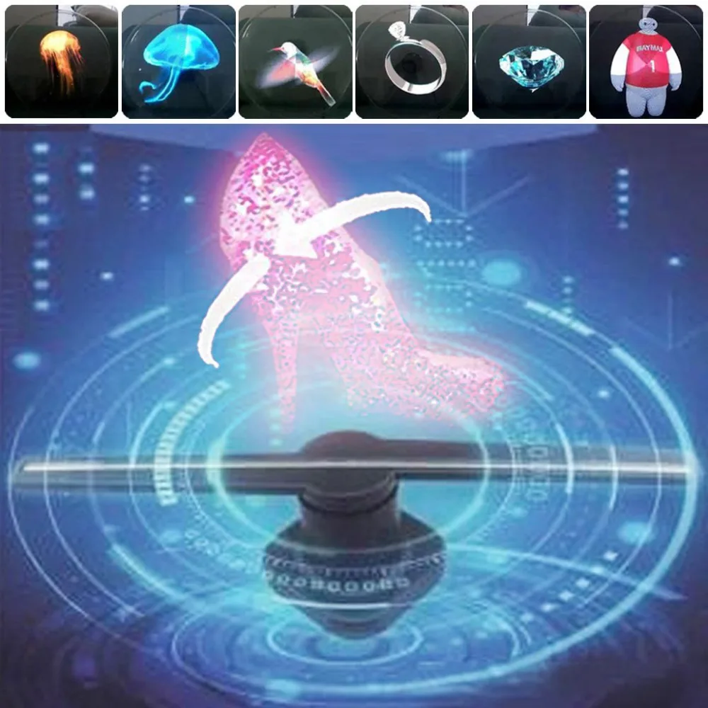 

42cm LED Holographic Projector Portable 3D Player Holographic Dispaly Fan Unique Projector Advertising Decor Light Black/White