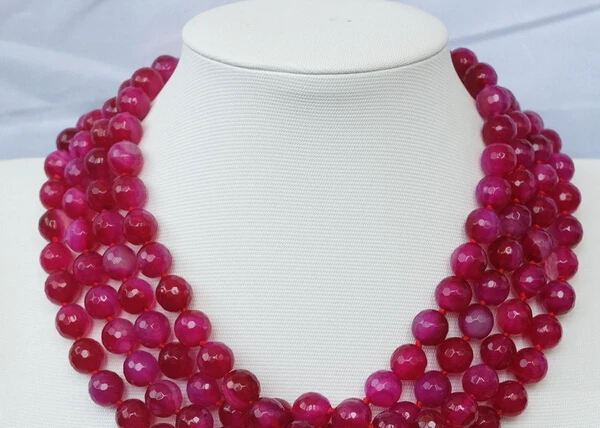 

Hot sell ->@@ AS3985 4strds Purplered Agate Faceted Round necklace -Top quality free shipping