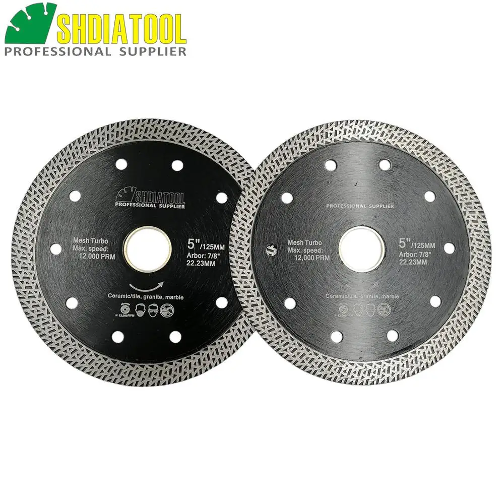 DIATOOL 2pks Diameter 5"/125mm Diamond Hot-pressed Sintered Diamond Cutting Disc With Mesh Turbo Rim Segment 5 inch Saw Blade