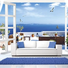 Пользовательские 3D печать DIY ткань и текстильные обои для стен моющийся матовый шелк для гостиной океан птица пейзаж для балкона хорошее