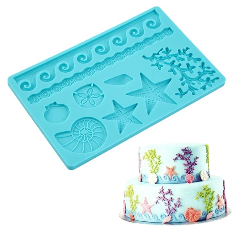 

Hot Sale IH Seashell Conch Wave Star Fondant Cake Embossing Mould Decor Silicone Mold IE