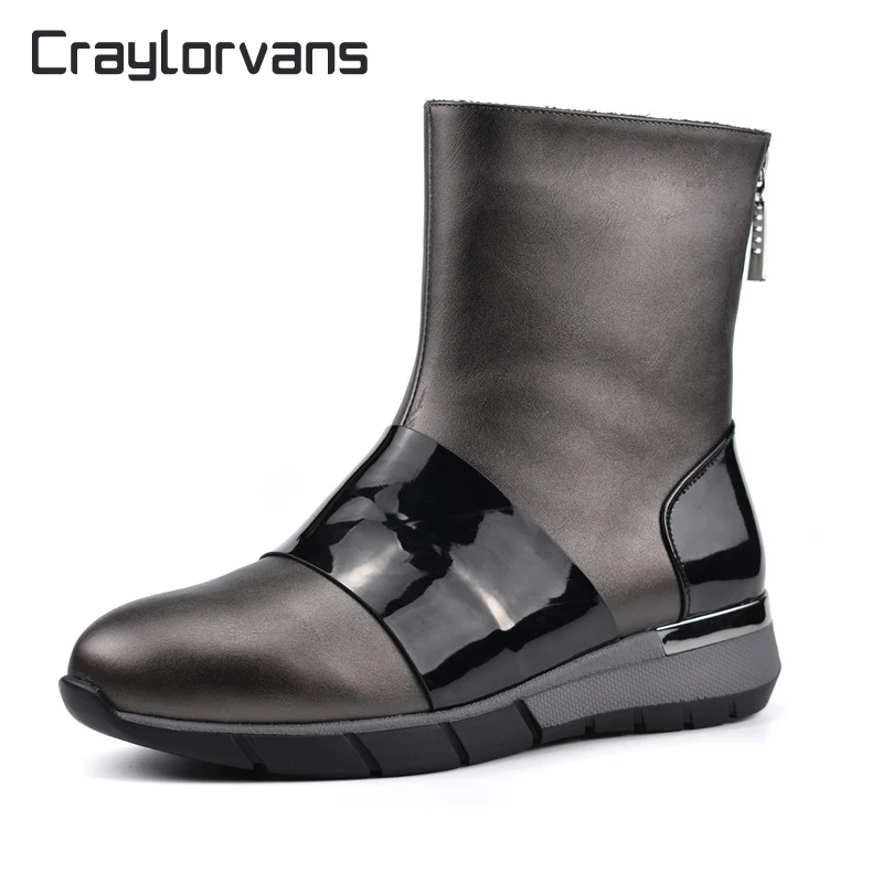 

Craylorvans Women's Boots PU Leather Ankle Boots Round toe Woman Casual Shoes Autumn Winter Warm Plush Boots