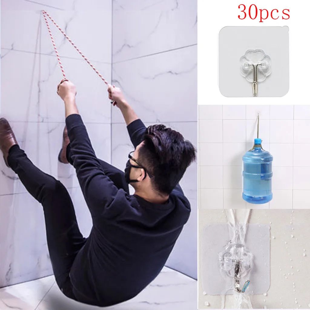 

30PCS Strong Transparent Self Adhesive Door Wall Hangers Suction Cup Sucker Wall Hooks Hanger For Kitchen Bathroom Accessories