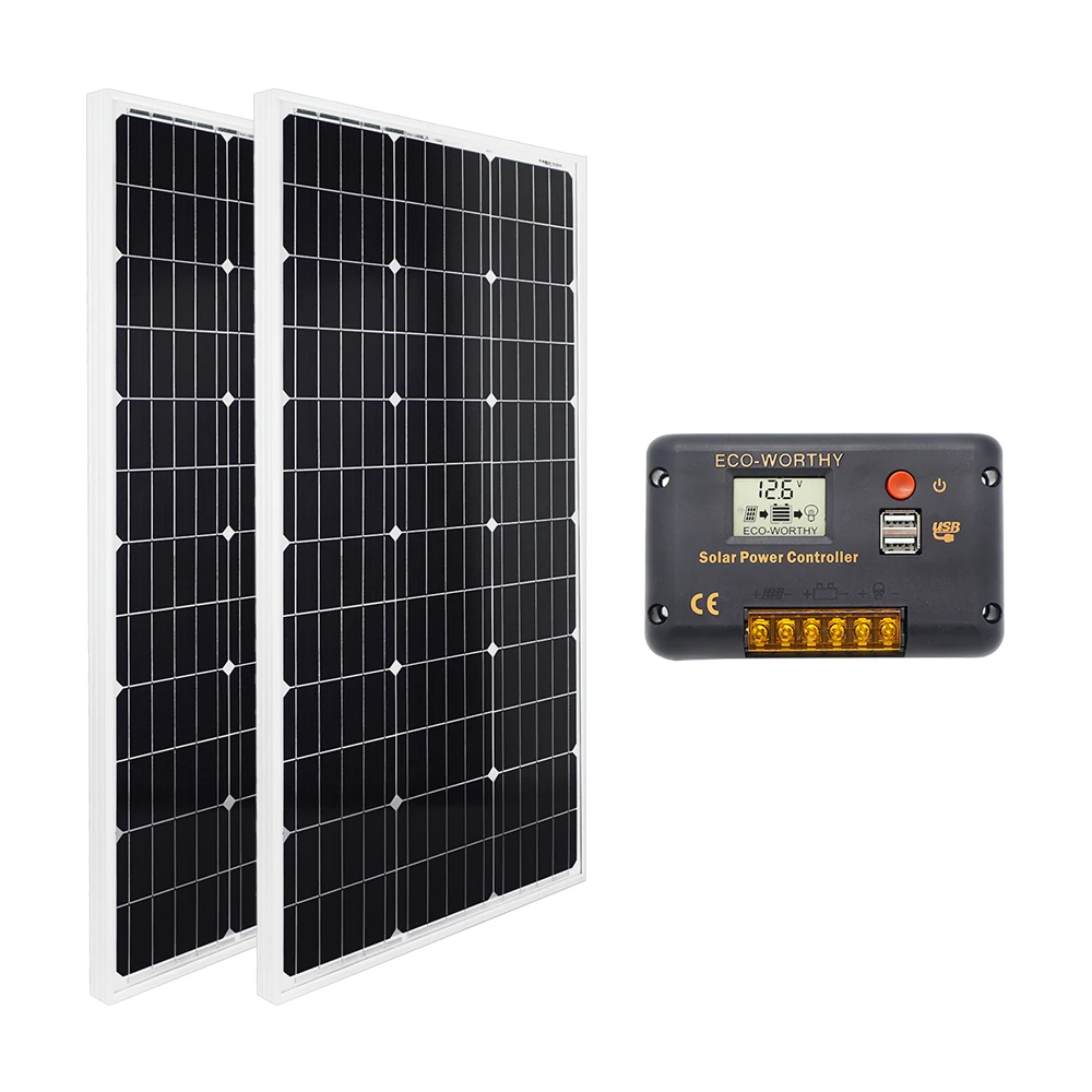 

ECOworthy 200W mono Solar power system 2pcs 100w 18V monocrystalline panels with 20A solar controller for 12V battery charger
