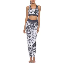 Женский комплект для йоги с цветочным принтом, комплект для бега, спортивный бюстгальтер+ леггинсы, спортивный костюм, винтажная одежда для спортзала фитнеса, спортивный костюм